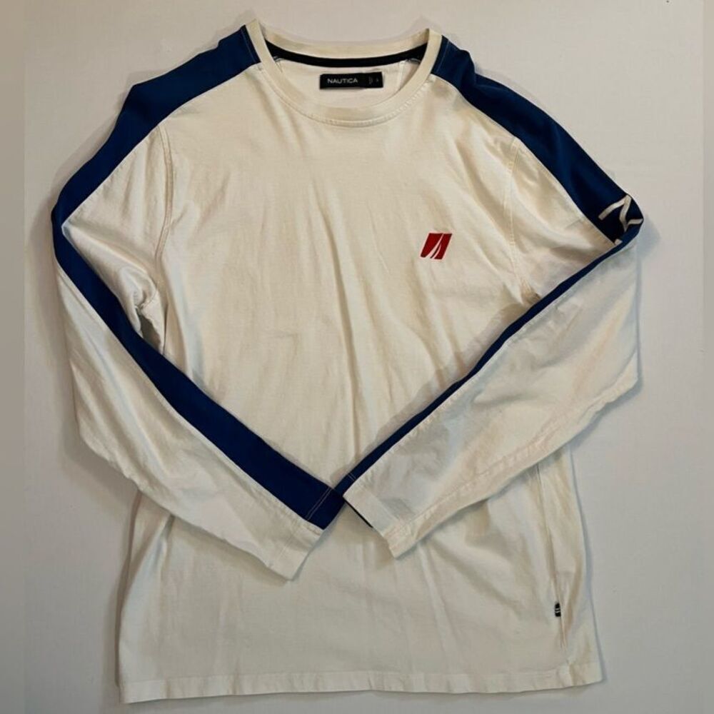 Nautica Long Sleeve Shirt White Blue Red